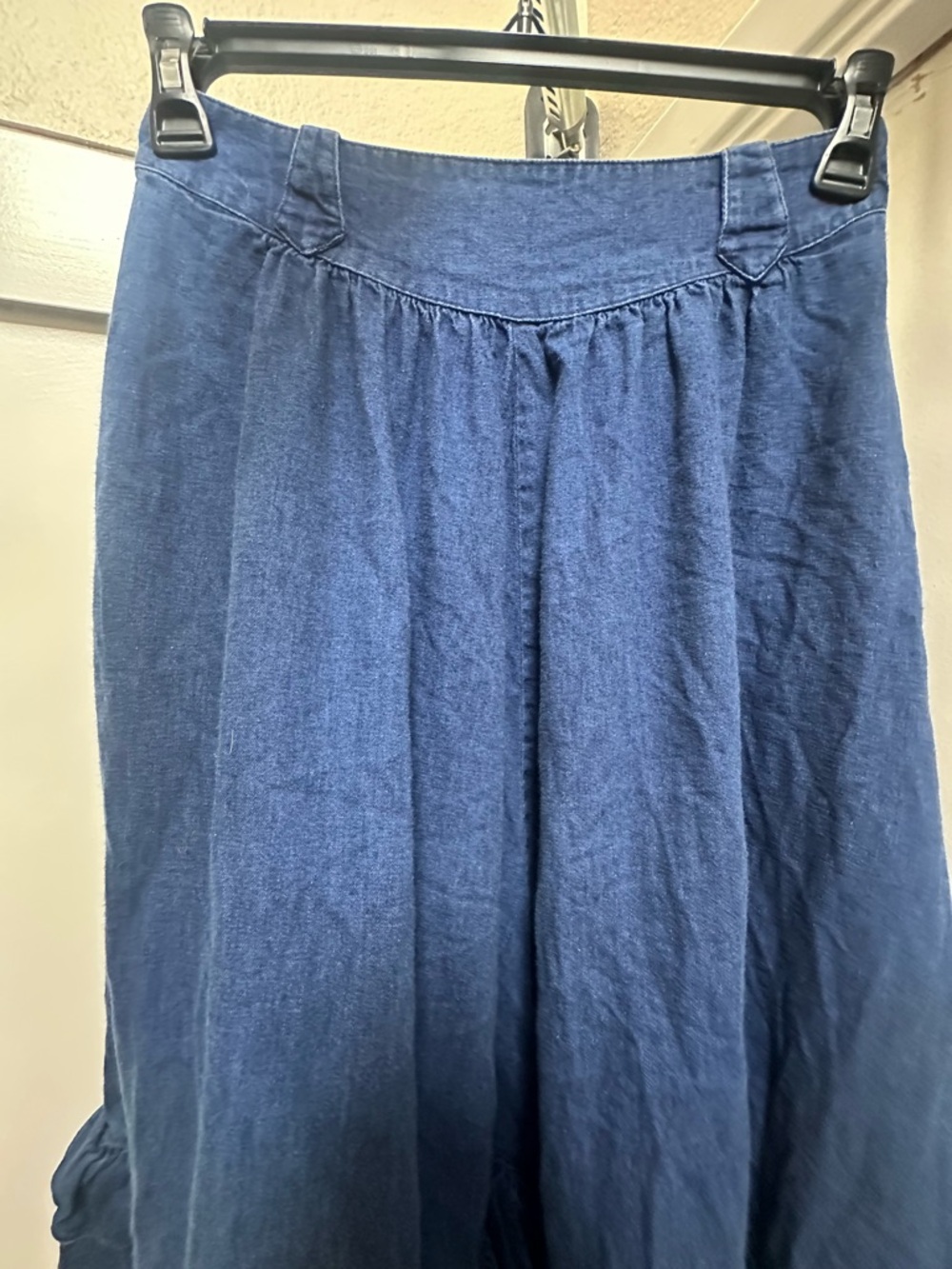 Vintage Circle T Cotton Denim Tiered Ruffle Midi Skirt, western boho - Picture 5 of 10